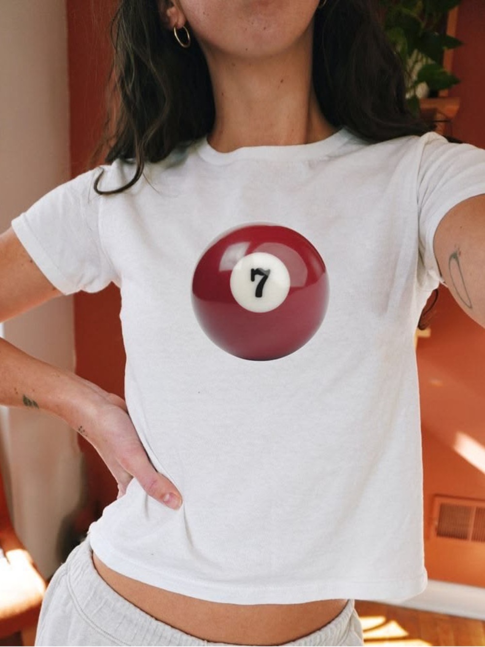 White Tee with Red 7-Ball Graphic